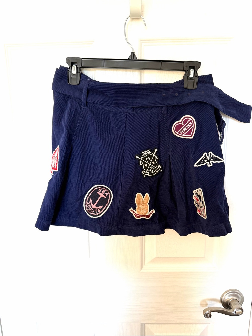One of a Kind Maeve Navy Patchwork Pleated Mini Skirt